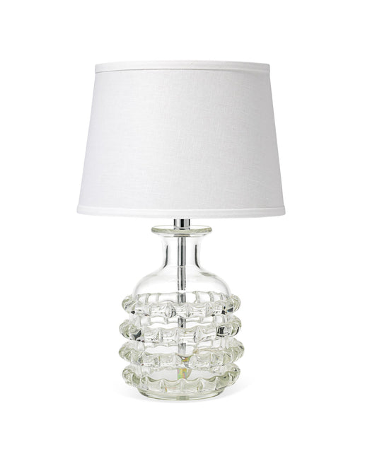 Ribbon Table Lamp in Clear With Small Open Cone Shade in White Linen