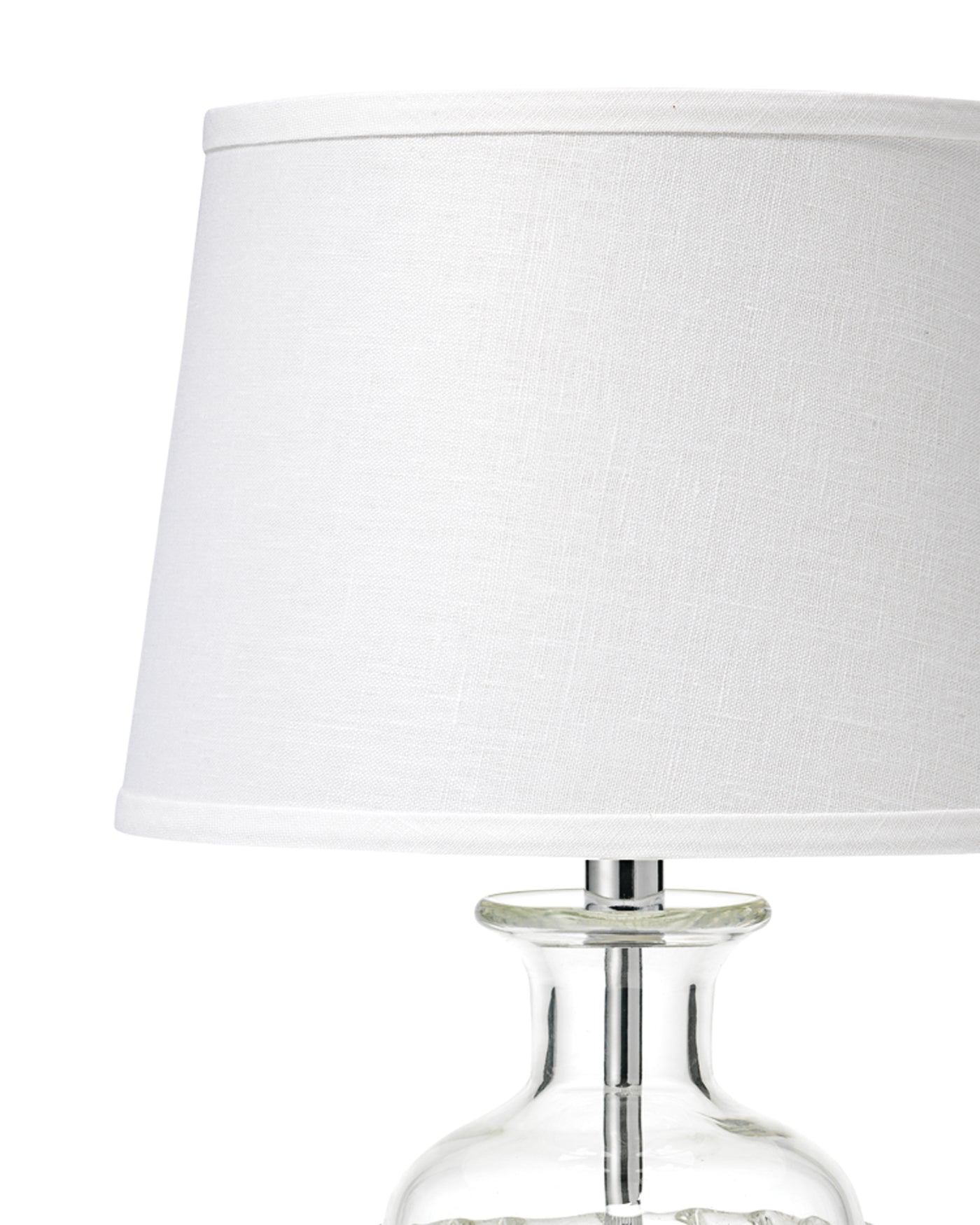Ribbon Table Lamp in Clear With Small Open Cone Shade in White Linen