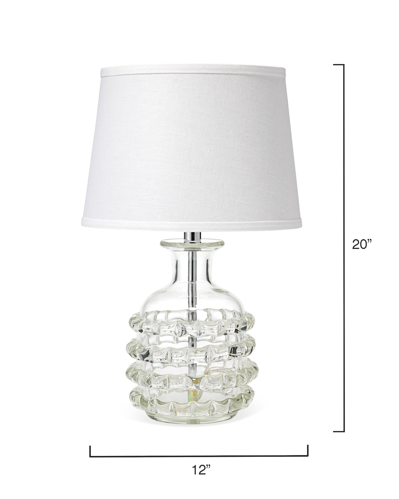 Ribbon Table Lamp in Clear With Small Open Cone Shade in White Linen