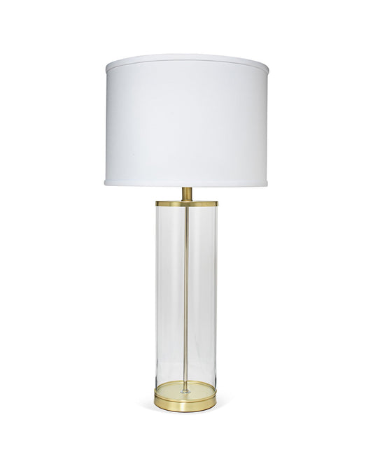 Rockefeller Table Lamp in Brass With Classic Drum Shade in White Linen
