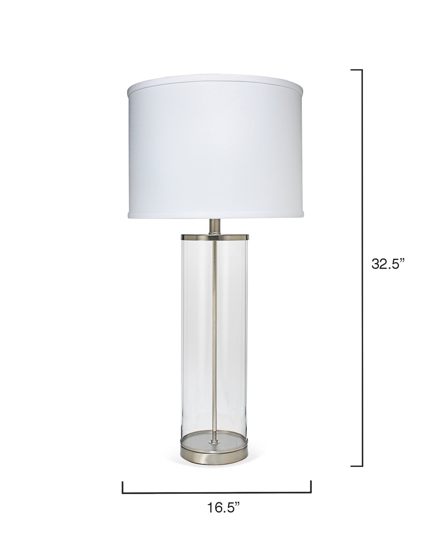 Rockefeller Table Lamp in Nickel With Classic Drum Shade in White Linen