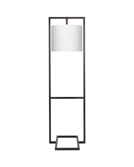 Shogun Floor Lamp in Oil Rubbed Bronze Metal With White Linen Drum Shade With Acrylic Diffuser