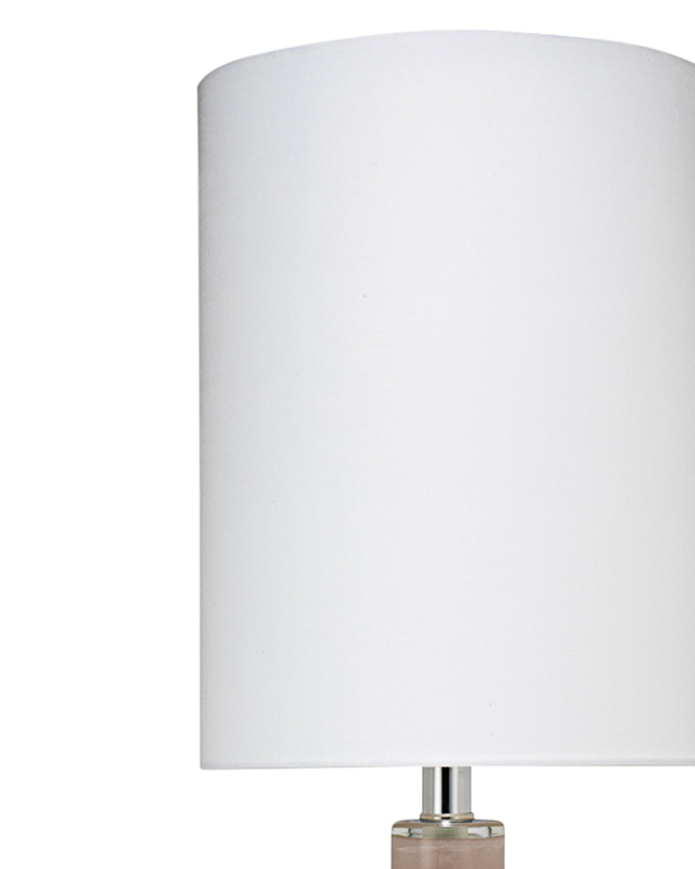 Studio Table Lamp in Petal Pink Glass With Tall Thin Drum Shade in White Linen