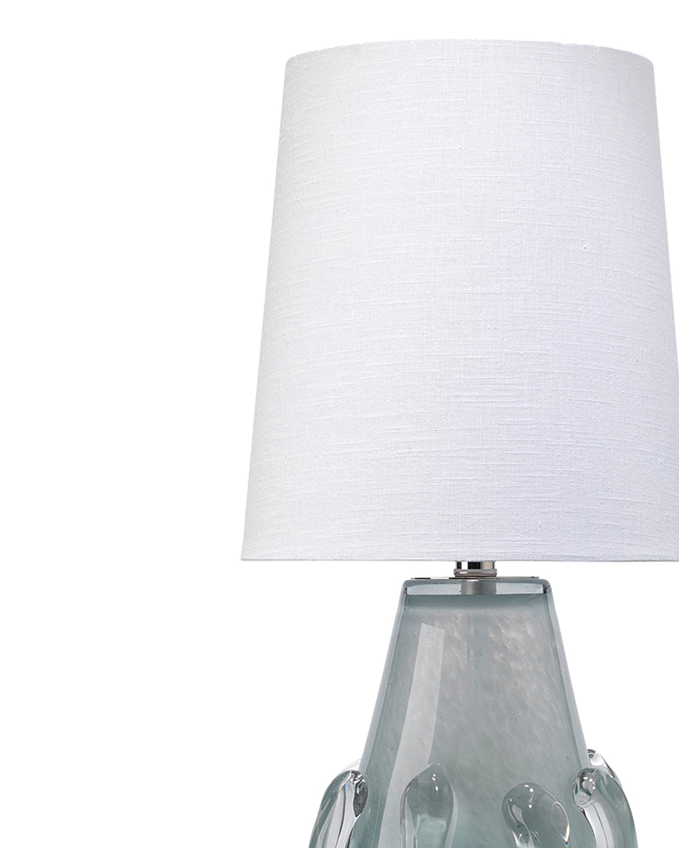Talon Table Lamp in Blue Glass With White Linen Cone Shade