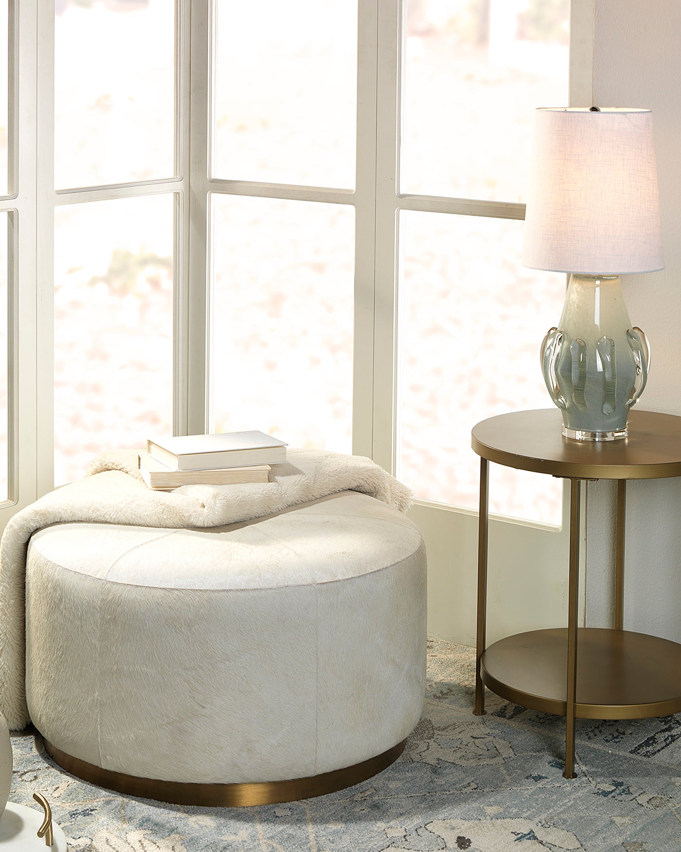 Talon Table Lamp in Blue Glass With White Linen Cone Shade