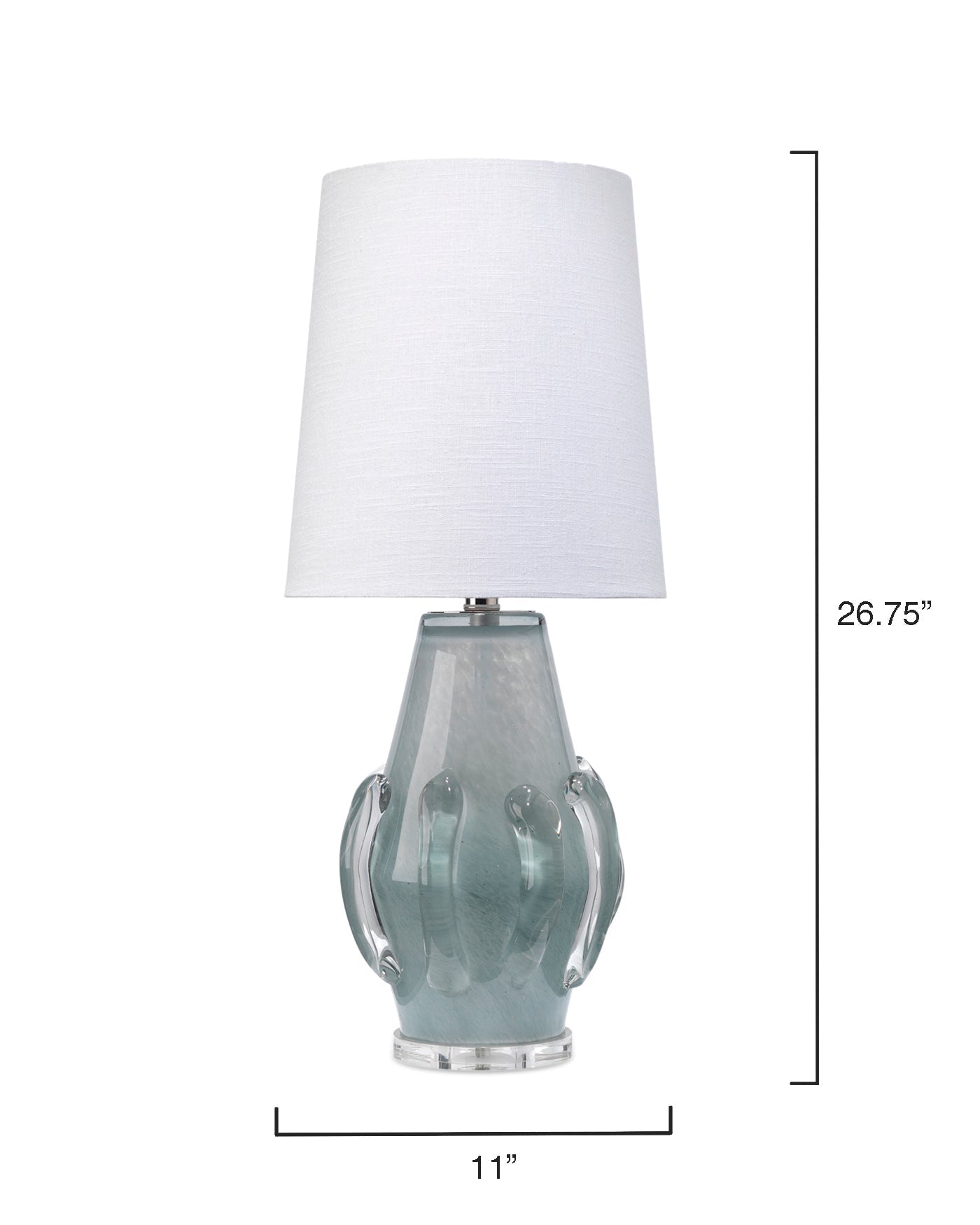 Talon Table Lamp in Blue Glass With White Linen Cone Shade