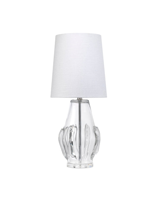 Talon Table Lamp in Clear Glass With White Linen Cone Shade