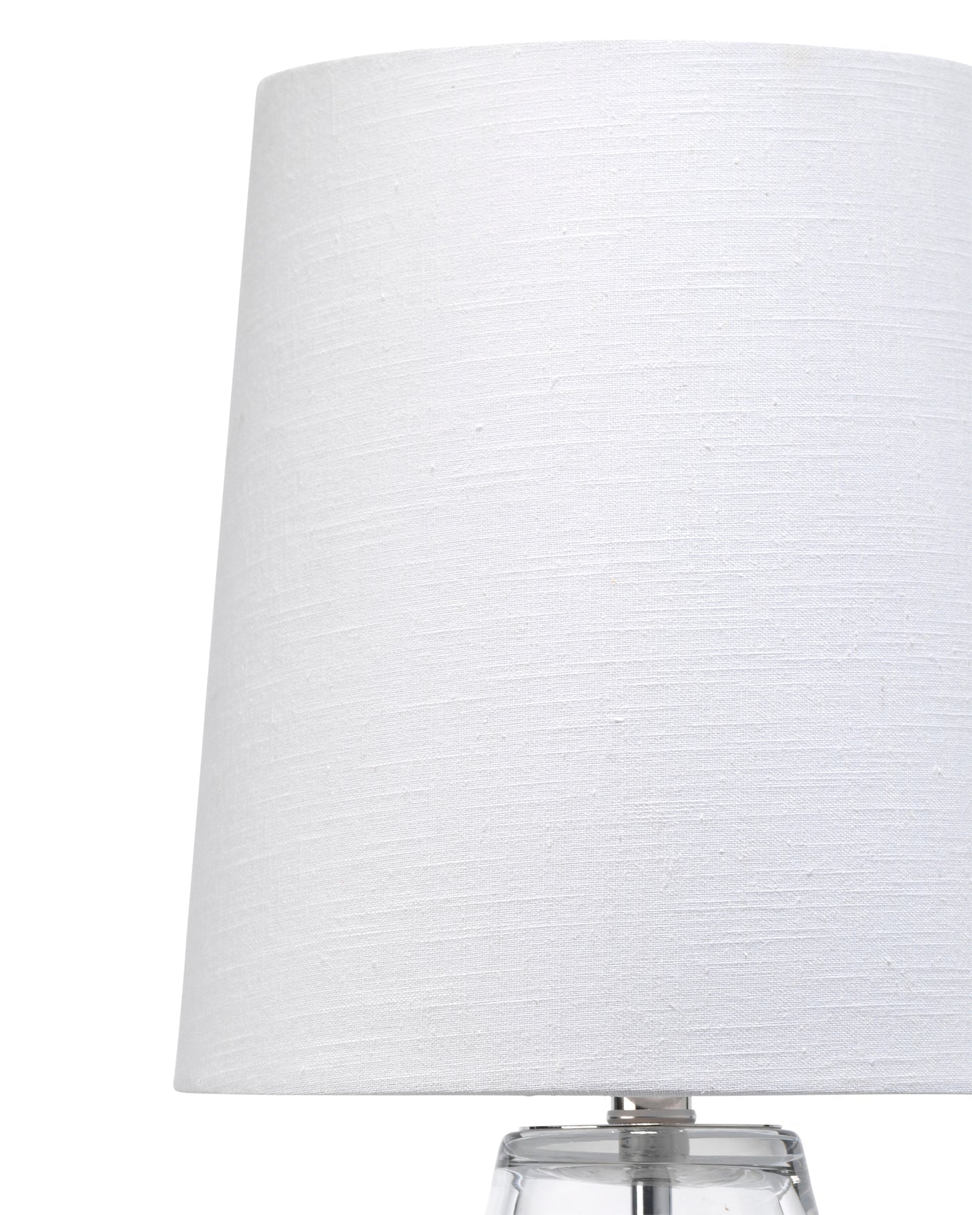 Talon Table Lamp in Clear Glass With White Linen Cone Shade
