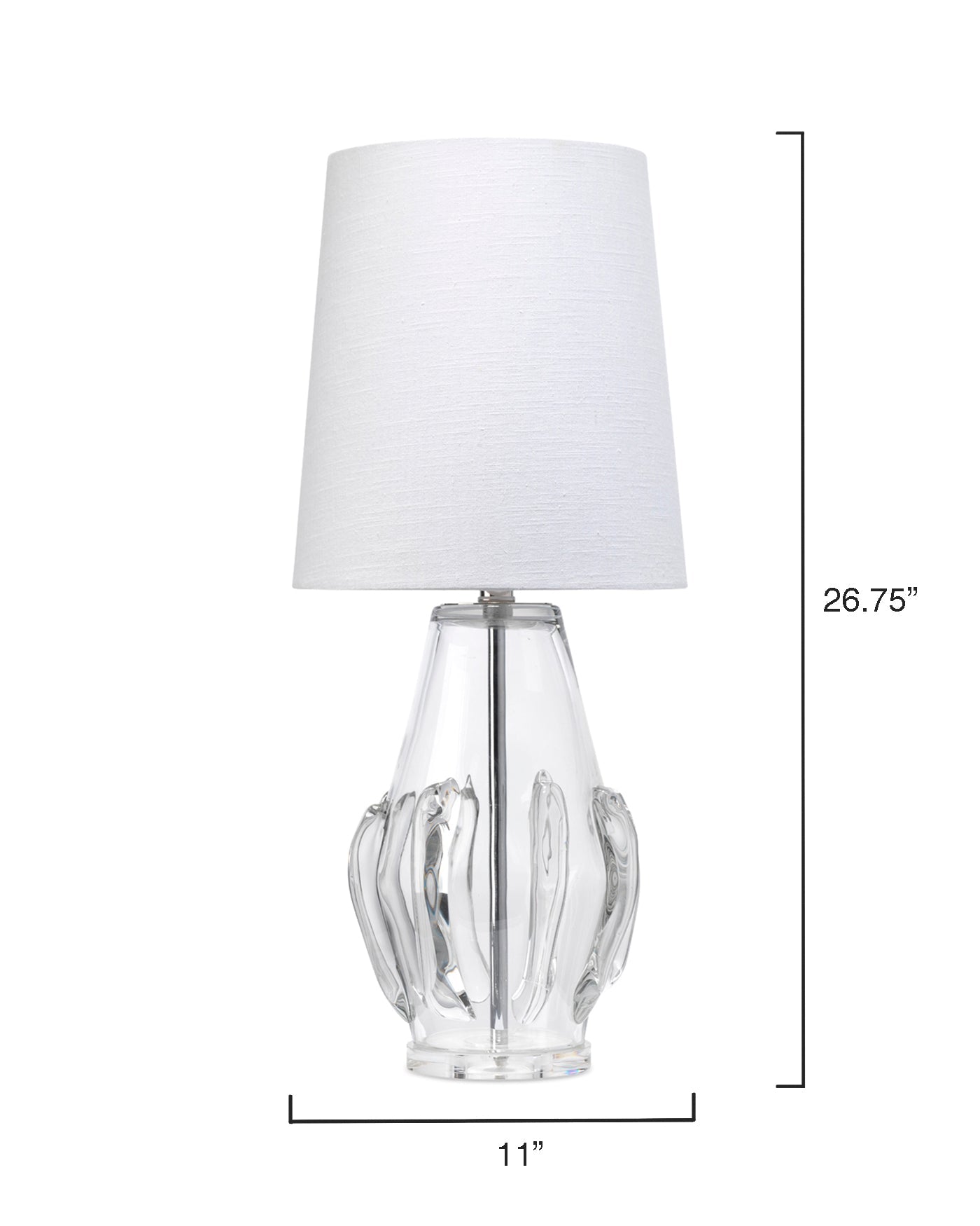 Talon Table Lamp in Clear Glass With White Linen Cone Shade