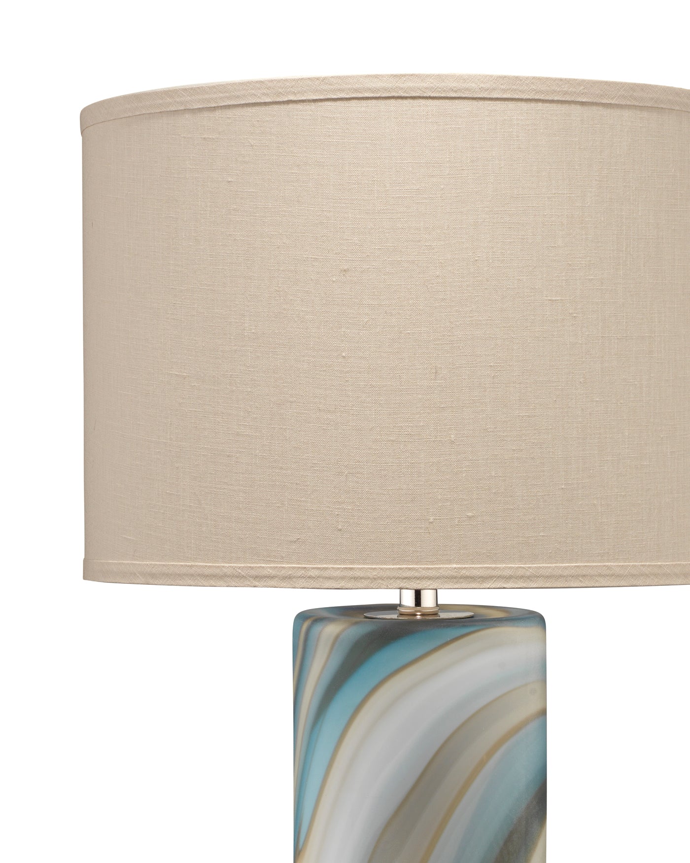 Terrene Table Lamp in Grey/Blue Swirl With Classic Drum Shade in Stone Linen
