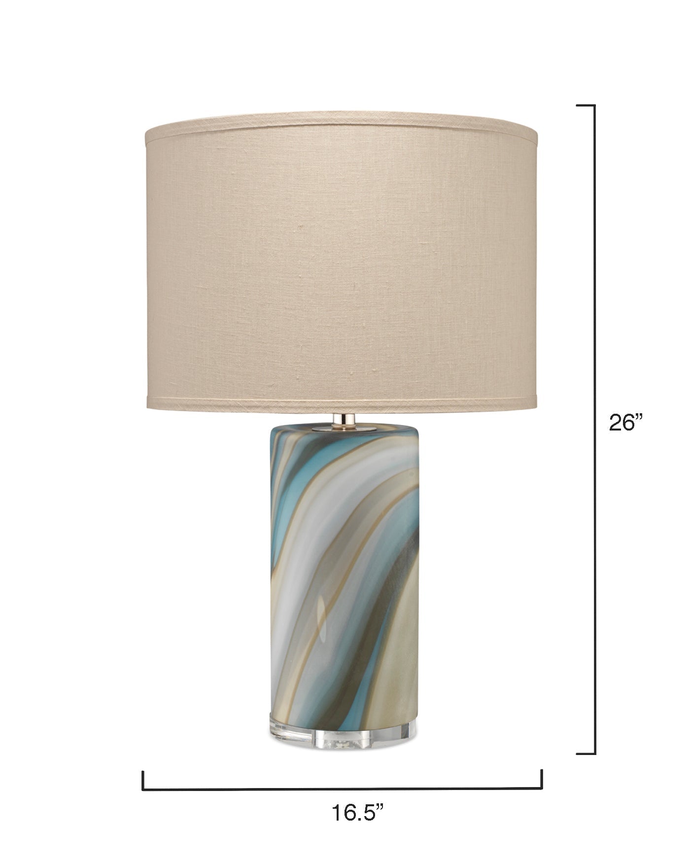 Terrene Table Lamp in Grey/Blue Swirl With Classic Drum Shade in Stone Linen