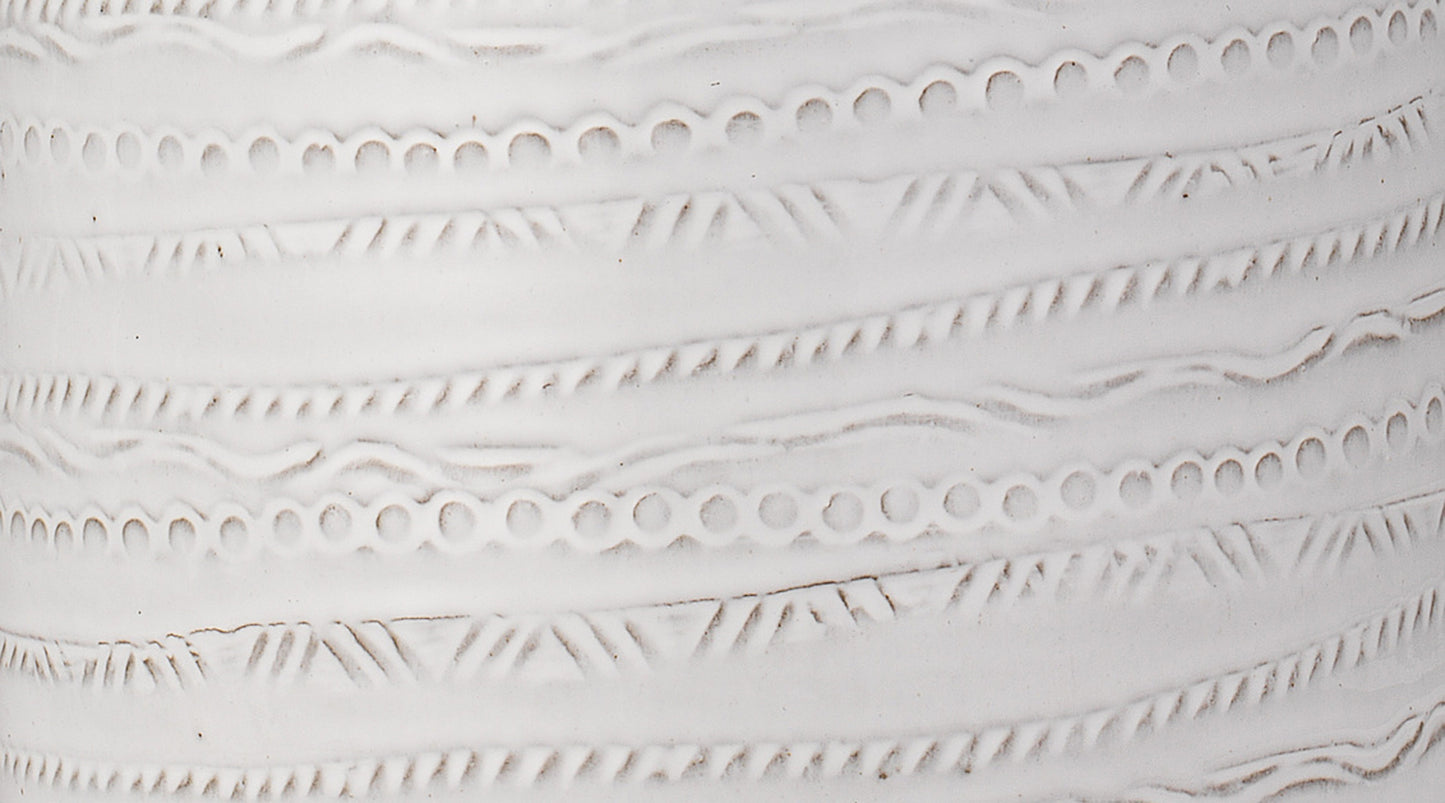 Trace Table Lamp, Wide in White Ceramic with Large Cone Shade in Natural Linen