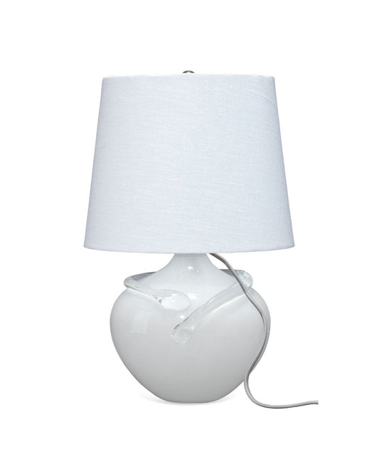 Wesley Table Lamp in White Glass With a Cone Shade in White Linen