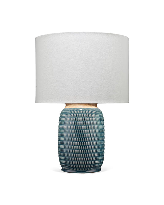 Graham Table Lamp in Blue Ceramic Glaze With Drum Shade in Cream Linen