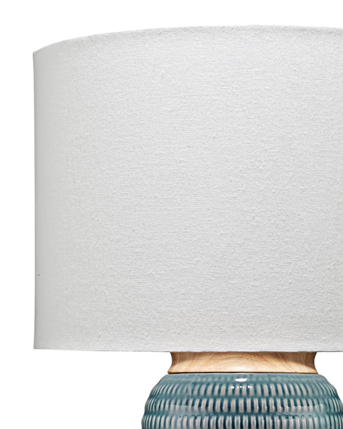 Graham Table Lamp in Blue Ceramic Glaze With Drum Shade in Cream Linen
