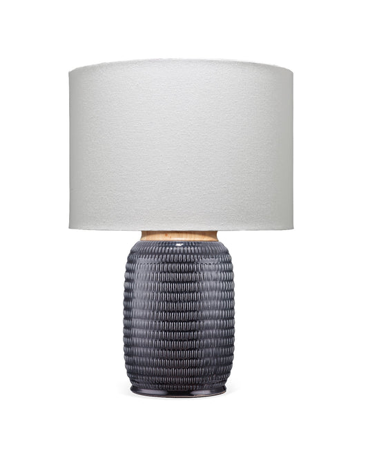Graham Table Lamp in Dark Navy Ceramic Glaze With Drum Shade in Cream Linen