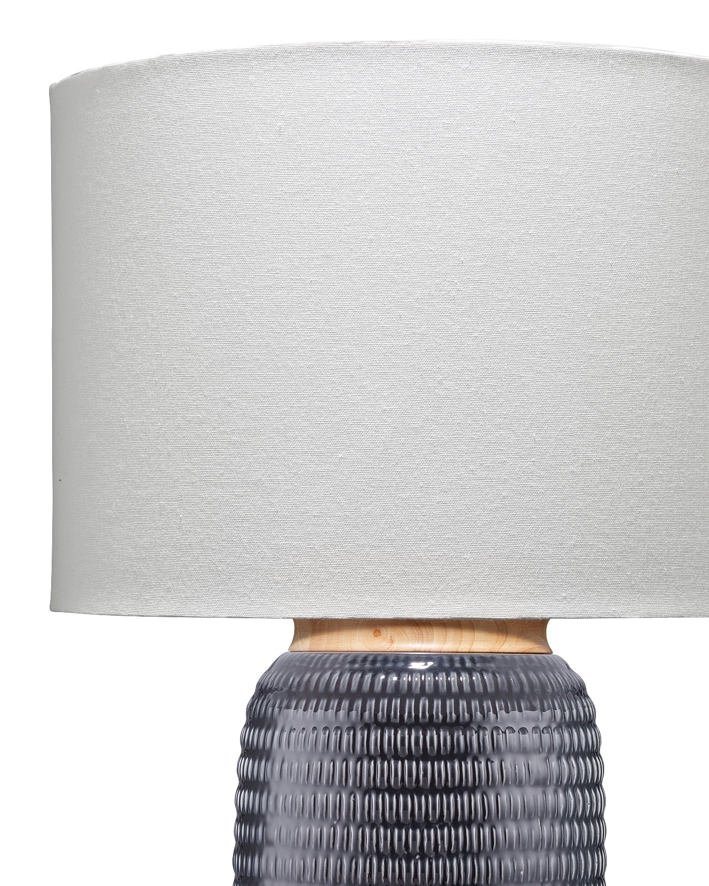 Graham Table Lamp in Dark Navy Ceramic Glaze With Drum Shade in Cream Linen