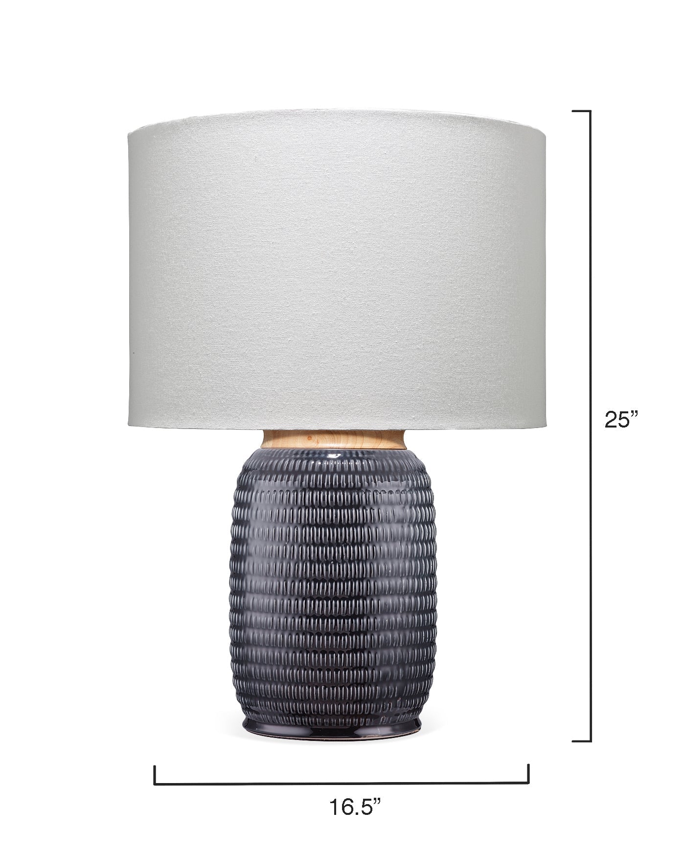 Graham Table Lamp in Dark Navy Ceramic Glaze With Drum Shade in Cream Linen