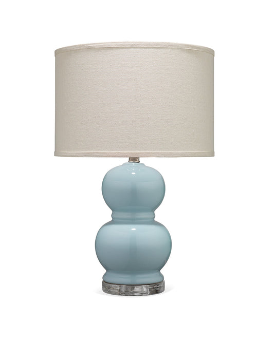 Bubble Ceramic Table Lamp in Light Blue Glass With Drum Shade in Pebble Linen