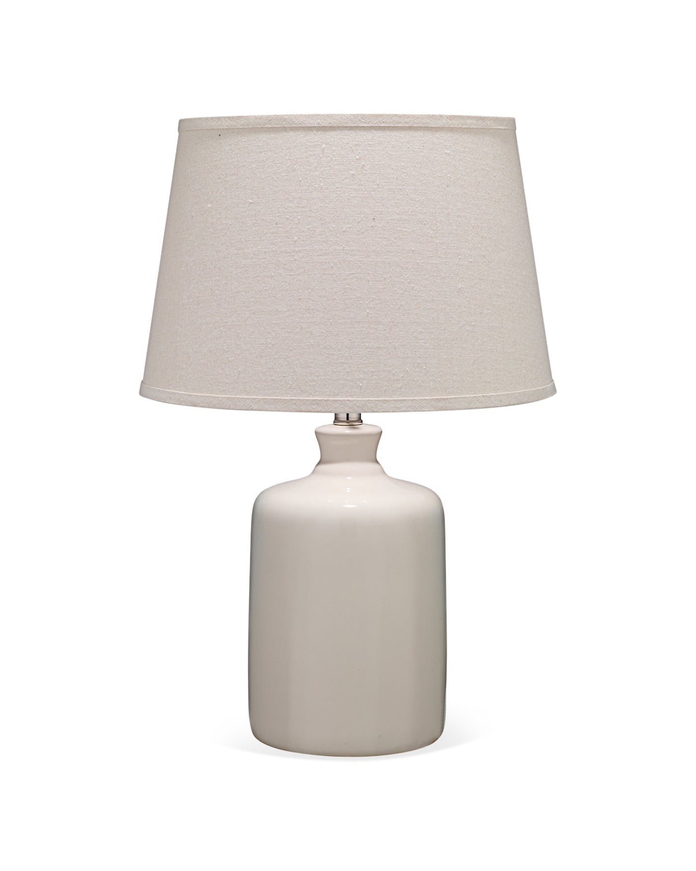 Milk Jug Table Lamp in Cream Glass With Cone Shade in Pebble Linen