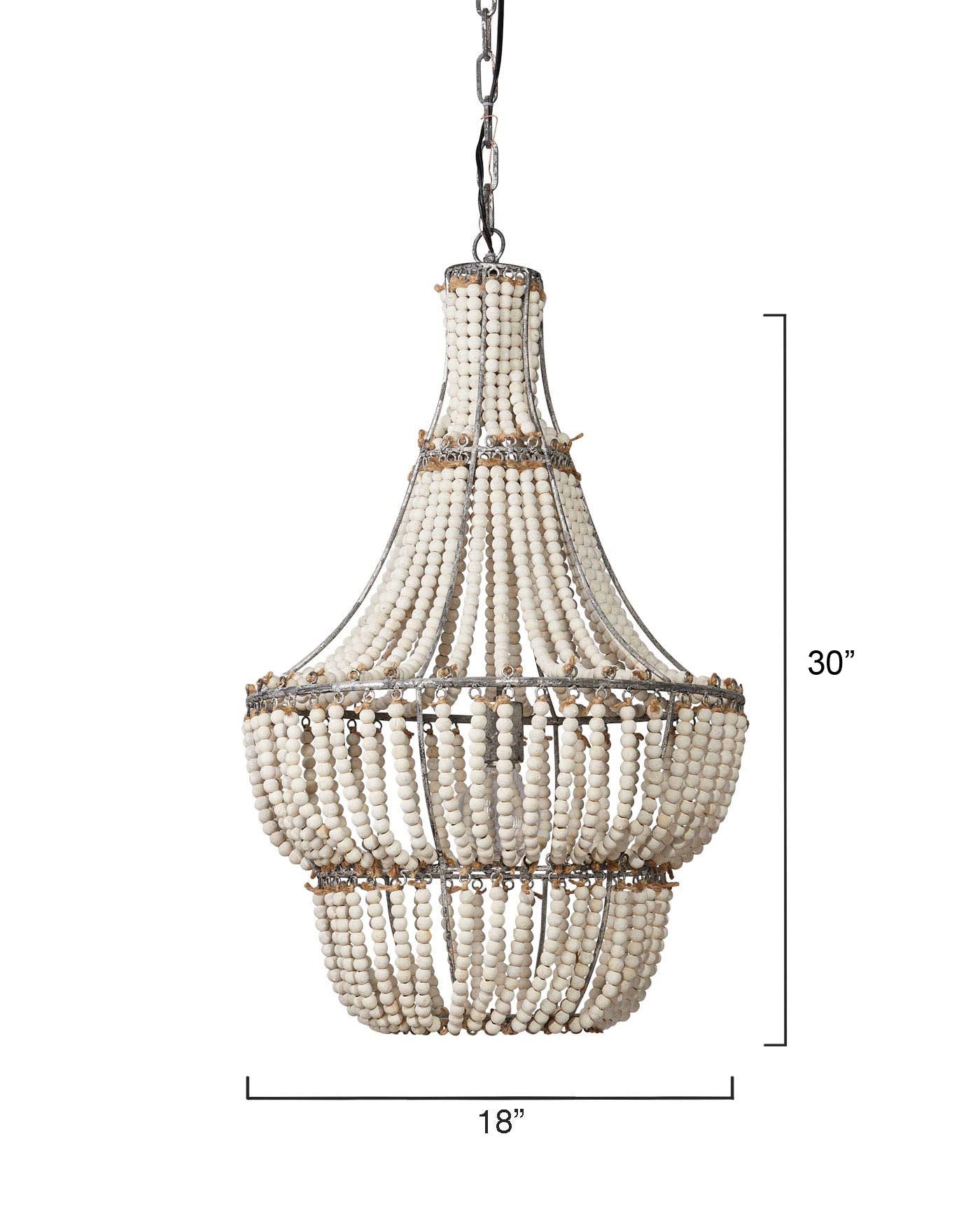Blanca Chandelier in White Washed Wood Beads & Antique Grey