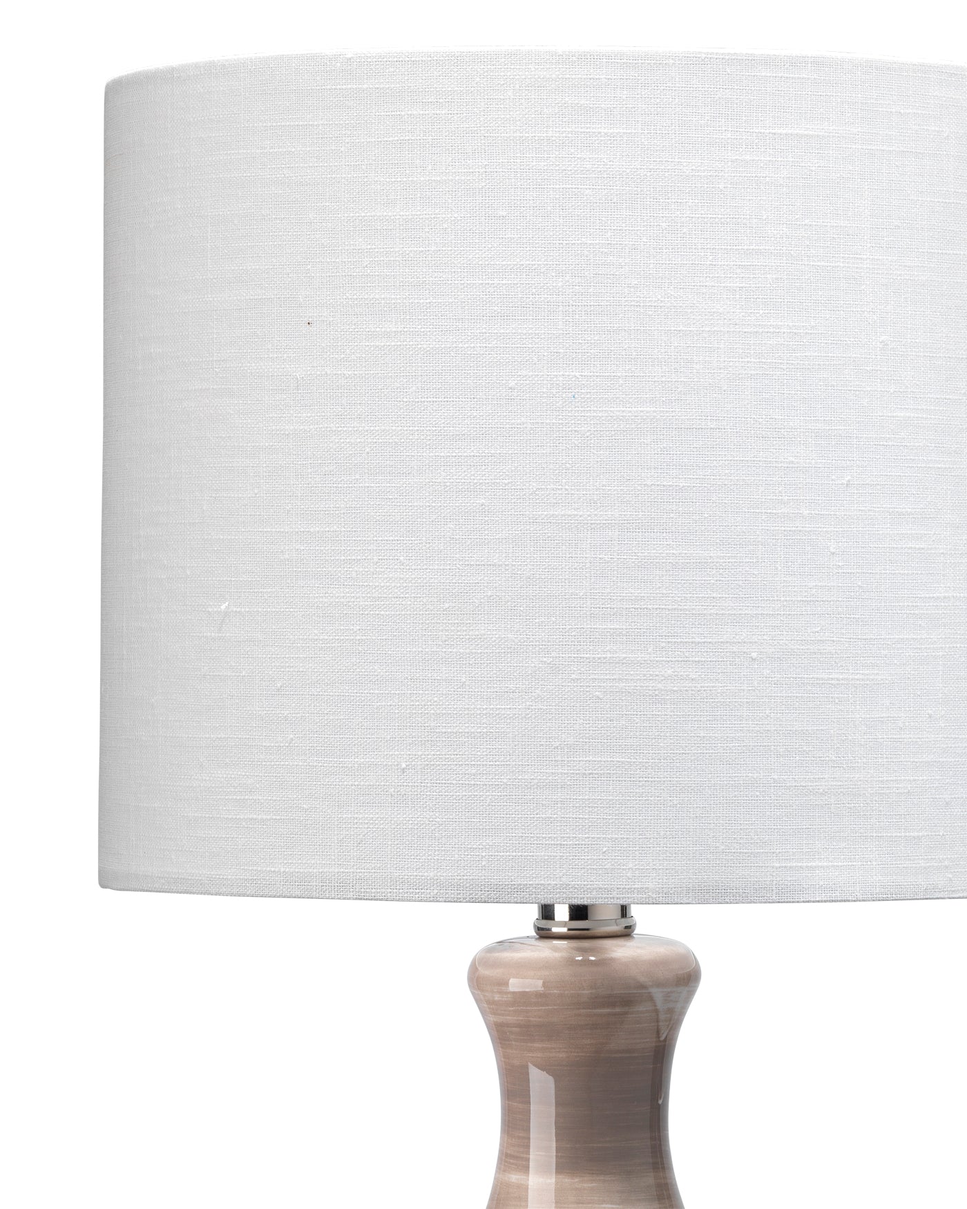 Bungalow Table Lamp in Cream & Dark Taupe Swirl Ceramic With White Linen Drum Shade