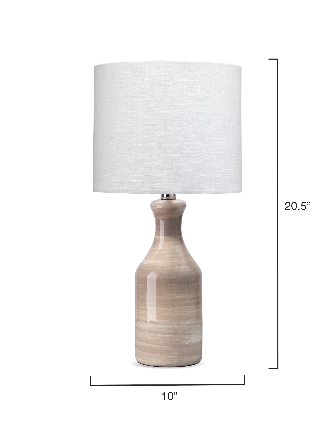 Bungalow Table Lamp in Cream & Dark Taupe Swirl Ceramic With White Linen Drum Shade