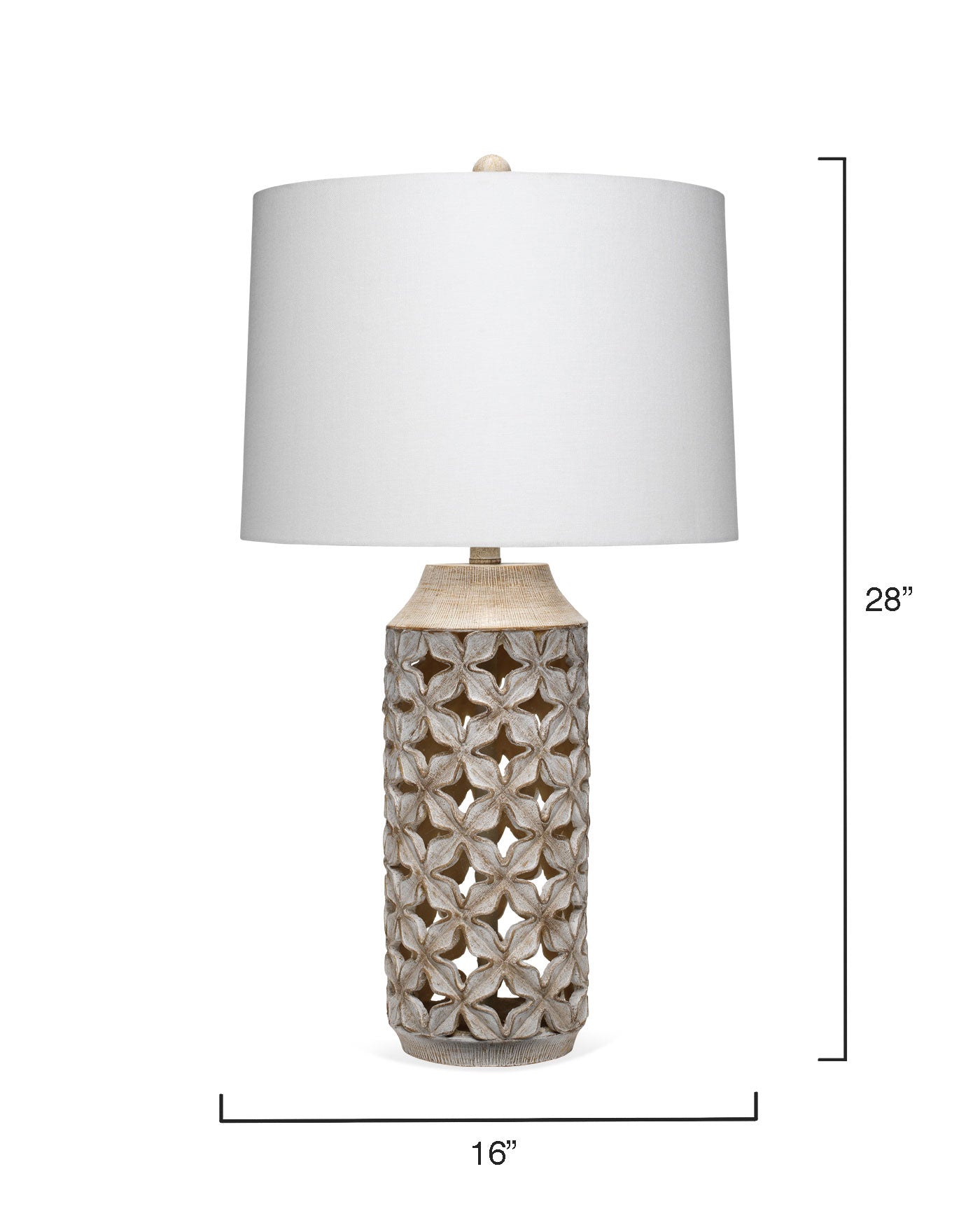 Flora Table Lamp in White Washed Resin With Tapered Shade in Off White Linen