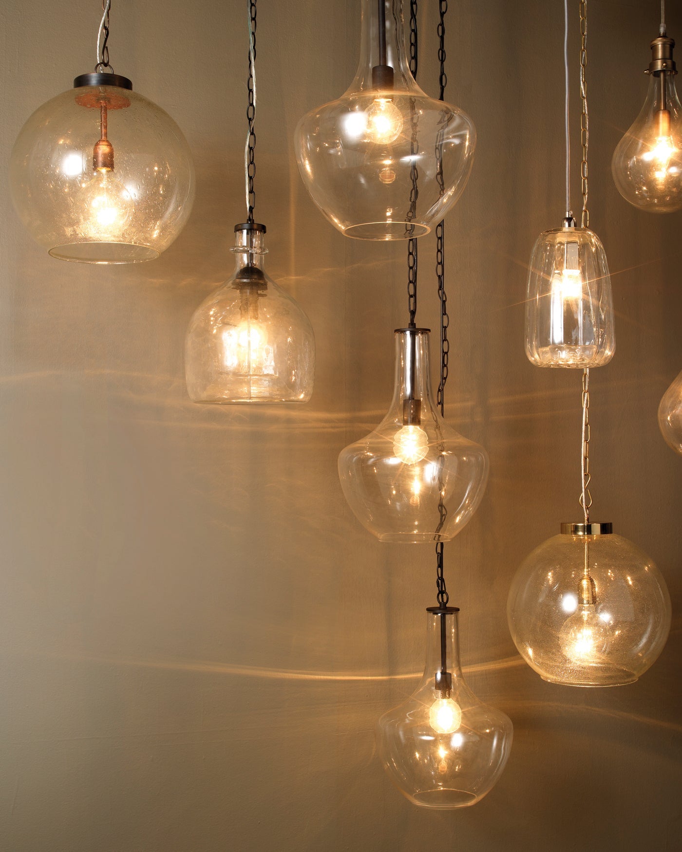 Luca Pendant in Antique Brass & Clear Seeded Glass