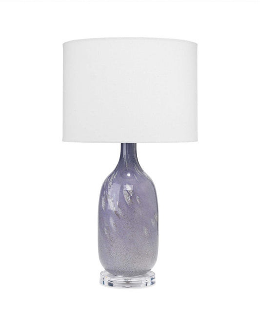 Maya Table Lamp in Lavender Blown Glass With Drum Shade in Off White Linen