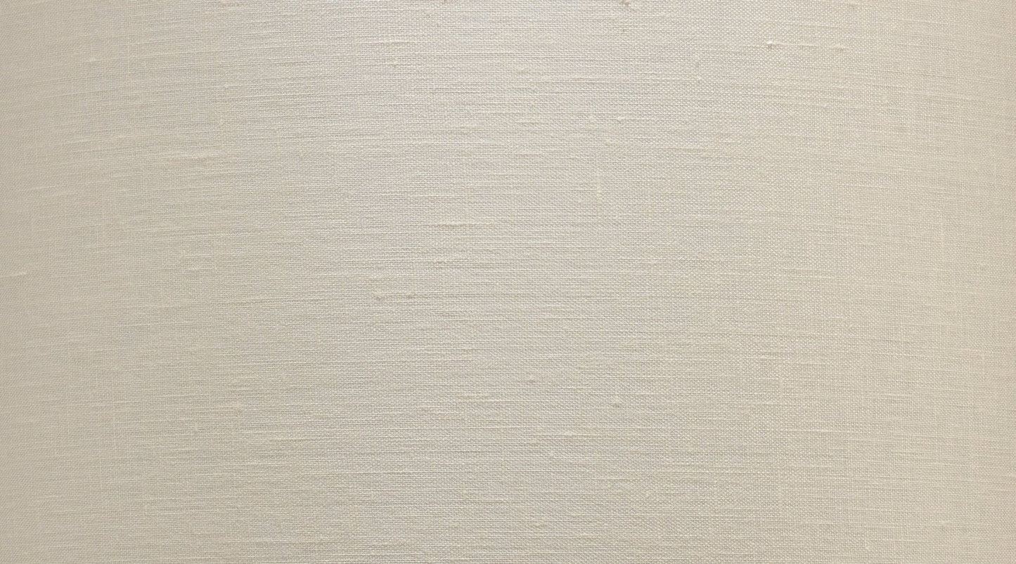 Labyrinth Table Lamp in Antique Brass Metal With Large Drum Shade in Sea Salt Linen