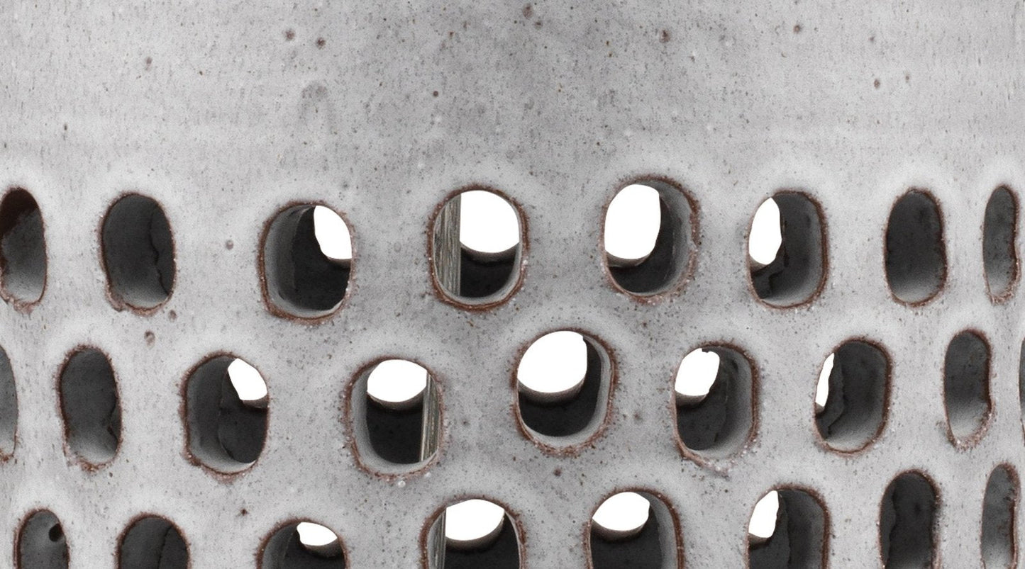 Perforated Table Lamp in Matte Frosted Grey Ceramic