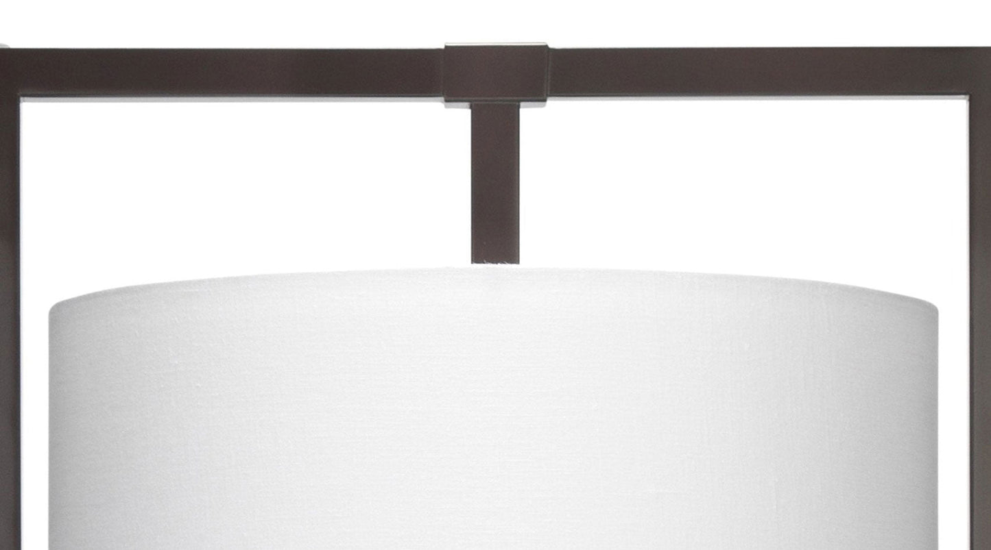 Shogun Floor Lamp in Oil Rubbed Bronze Metal With White Linen Drum Shade With Acrylic Diffuser