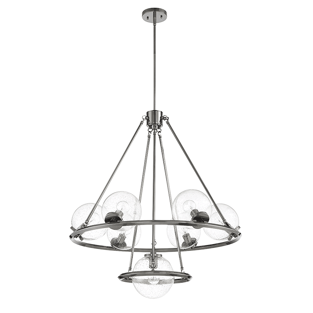 MESSIER 7-LT CHANDELIER WITH CLEAR SEEDED GLASS