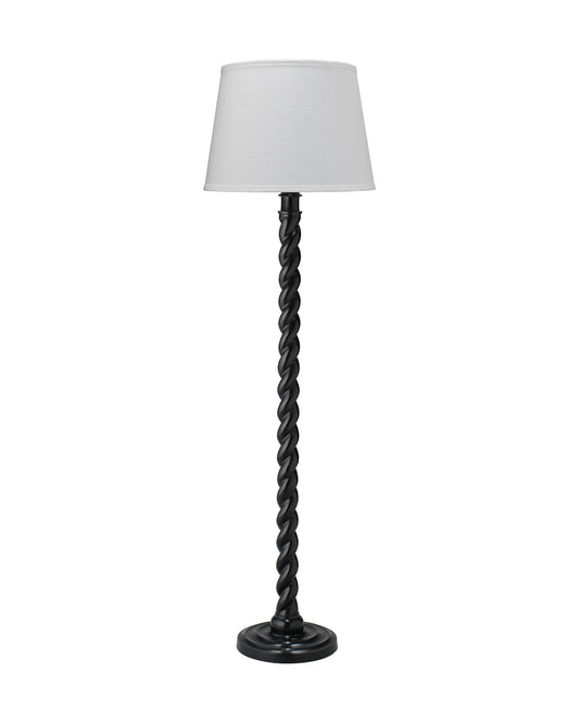 Barley Twist Floor Lamp in Black With Large Open Cone Shade in Raffia