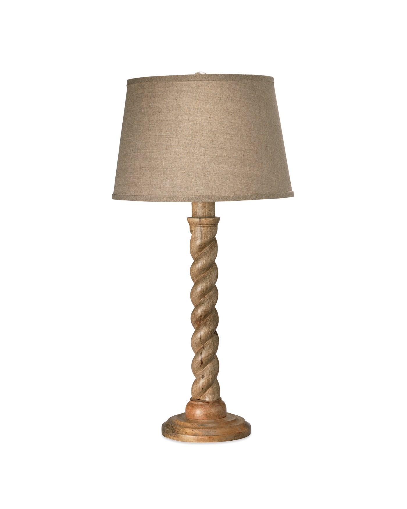 Barley Twist Tabler Lamp in Natural Wood With Medium Open Cone Shade in Natural Linen