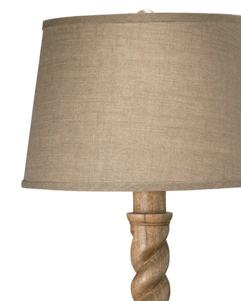 Barley Twist Tabler Lamp in Natural Wood With Medium Open Cone Shade in Natural Linen