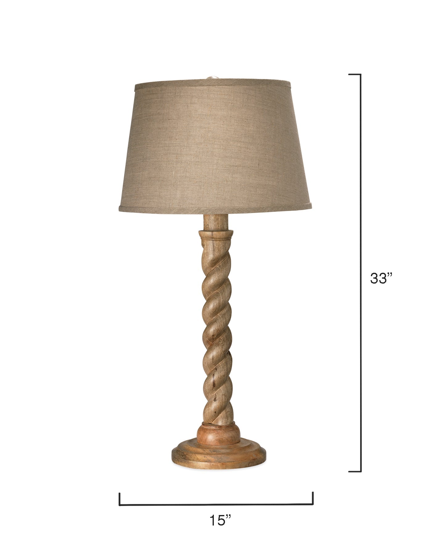 Barley Twist Tabler Lamp in Natural Wood With Medium Open Cone Shade in Natural Linen