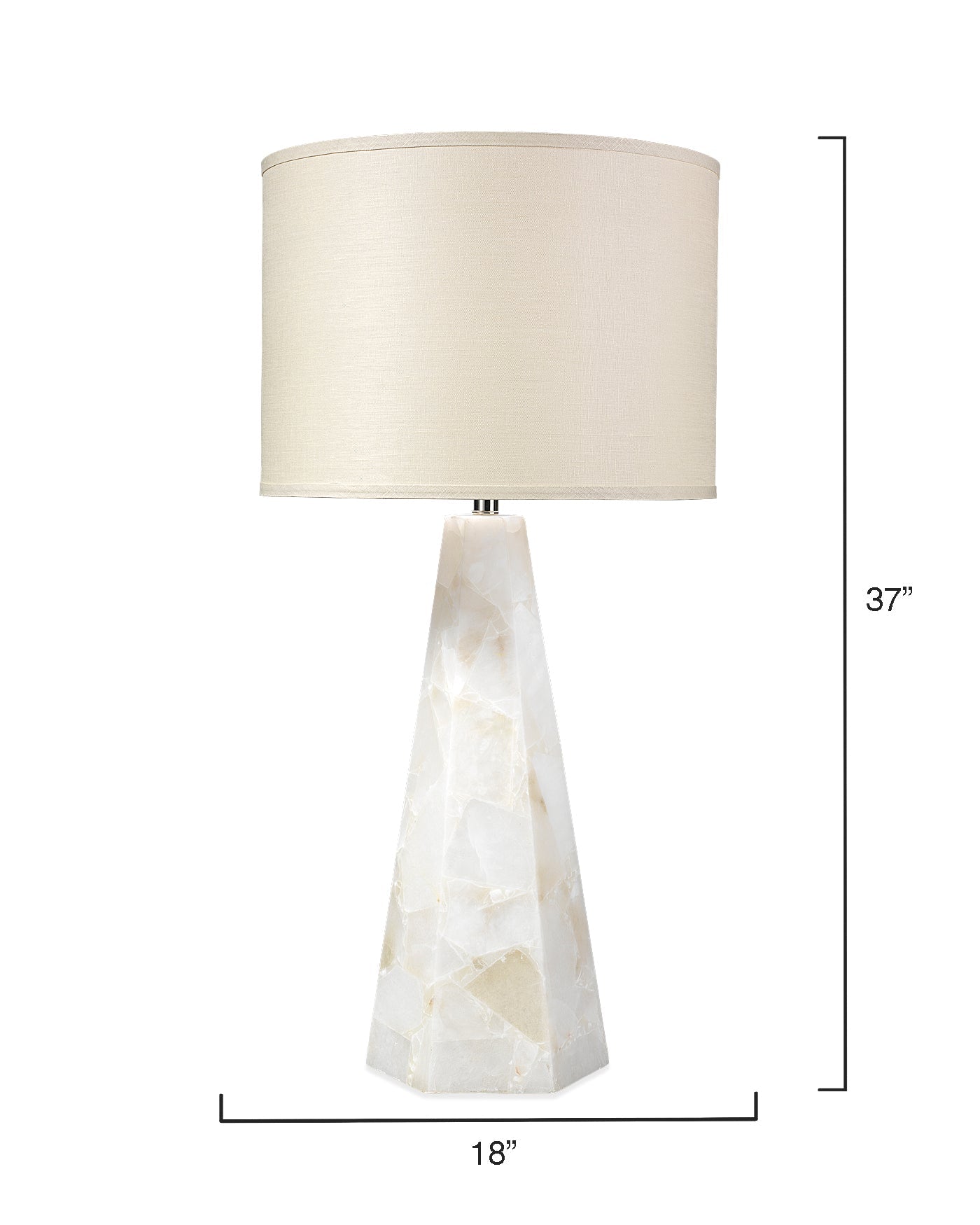 Borealis Hexagon Table Lamp in White Alabaster With Large Drum Shade in Stone Linen