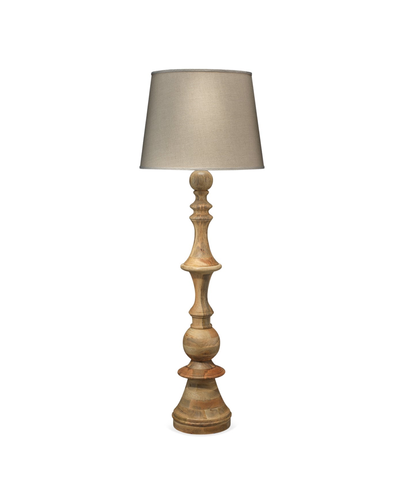 Budapest Floor Lamp in Natural Wood With Extra Large Open Cone Shade in Natural Linen