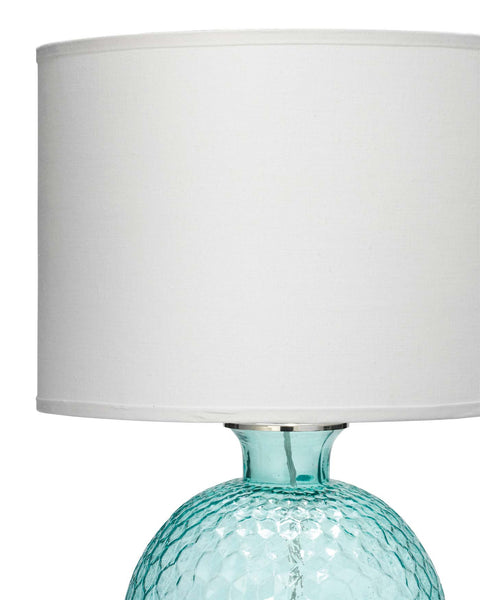 Clark Table Lamp in Aqua With Large Drum Shade in White Linen