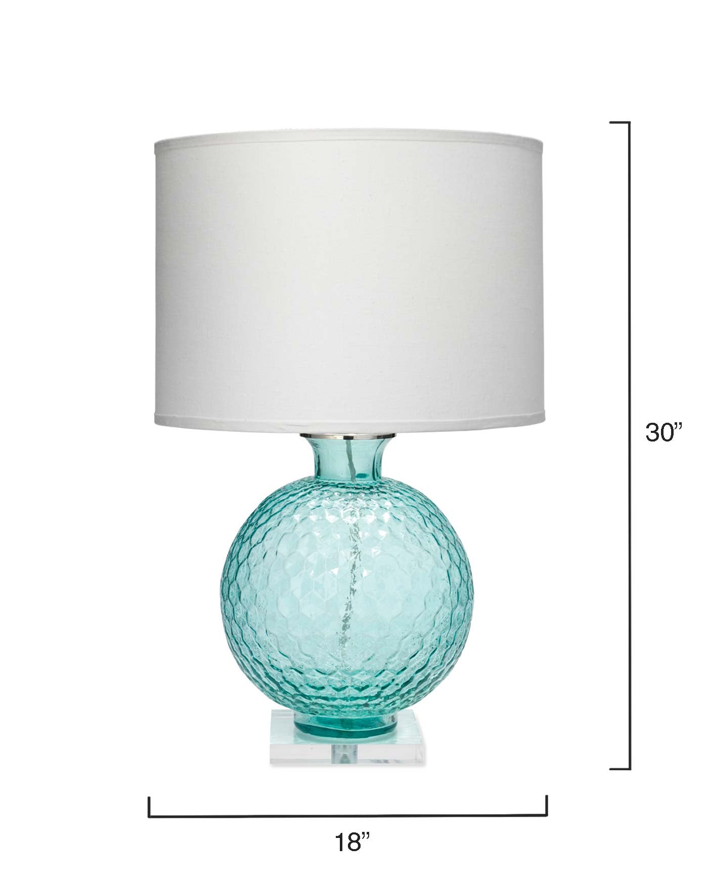 Clark Table Lamp in Aqua With Large Drum Shade in White Linen