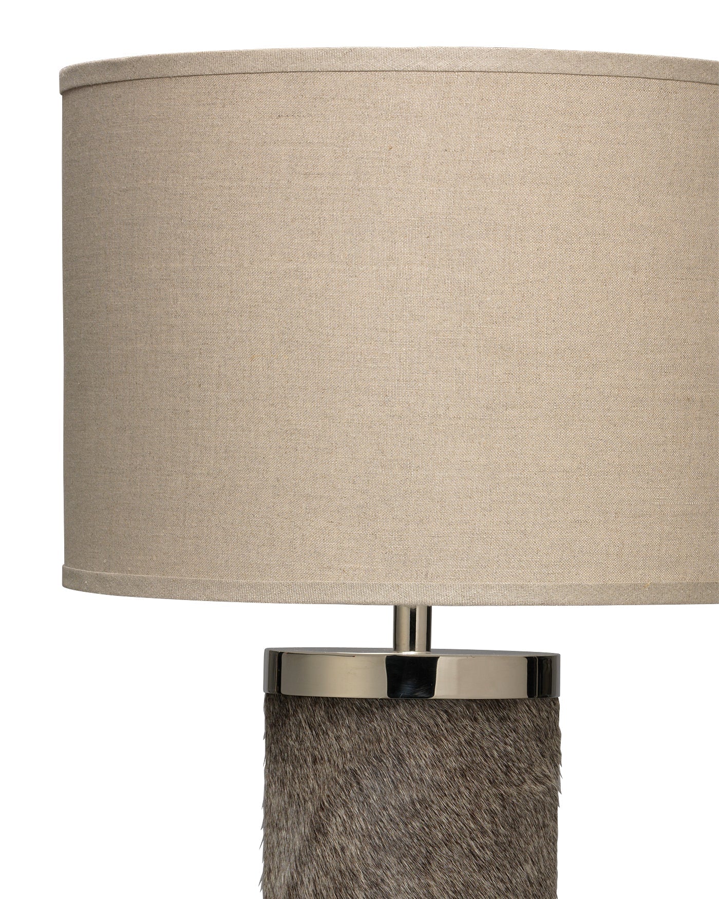 Column Table Lamp in Grey Hide With Classic Drum Shade in Natural Linen