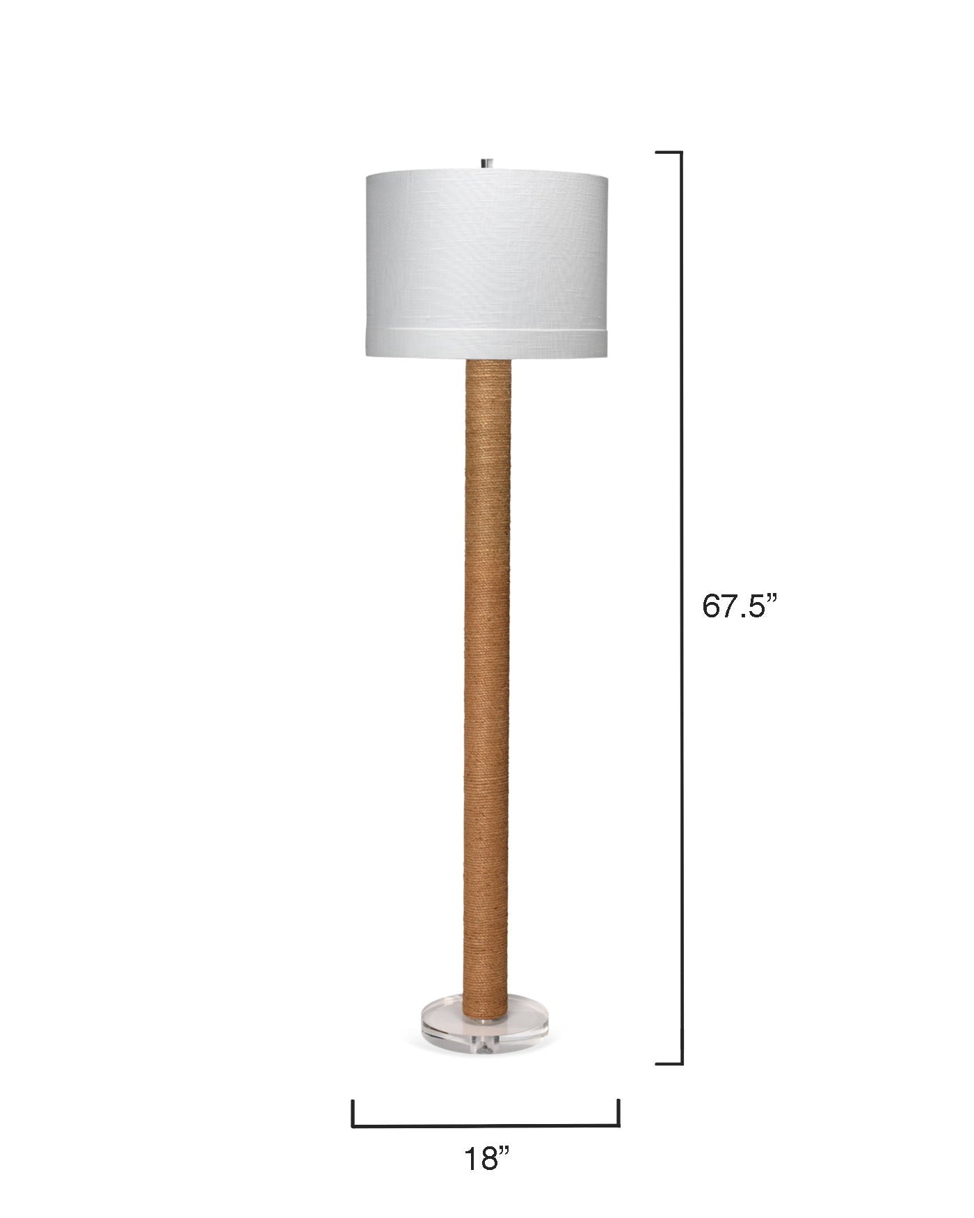 Cylinder Jute Floor Lamp in Rope With Drum Shade in Off White Linen