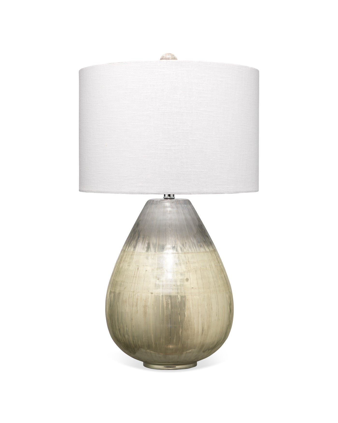 Medium Damsel Table Lamp in Etched Mercury Glass  With Drum Shade in Off White Linen