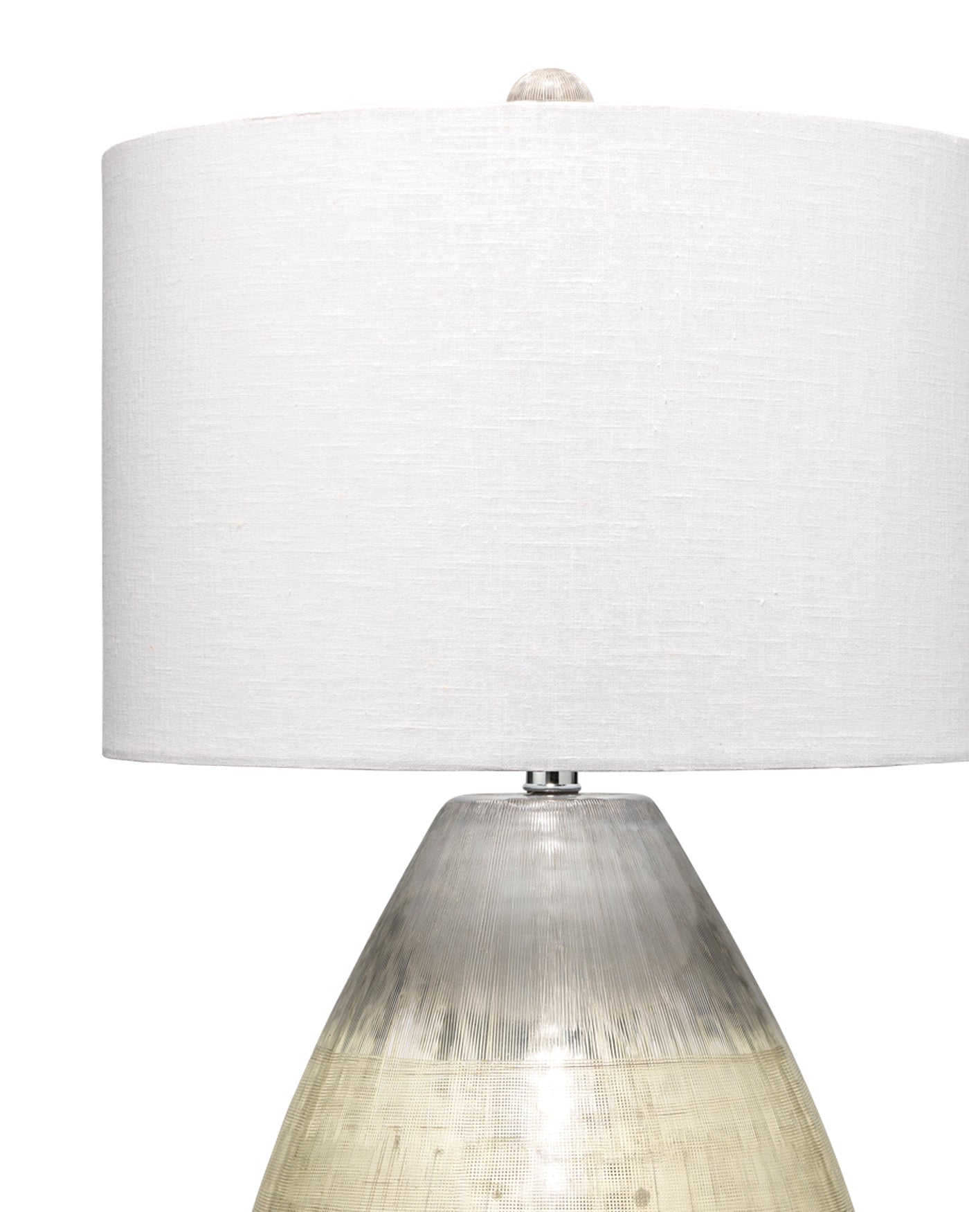 Medium Damsel Table Lamp in Etched Mercury Glass  With Drum Shade in Off White Linen