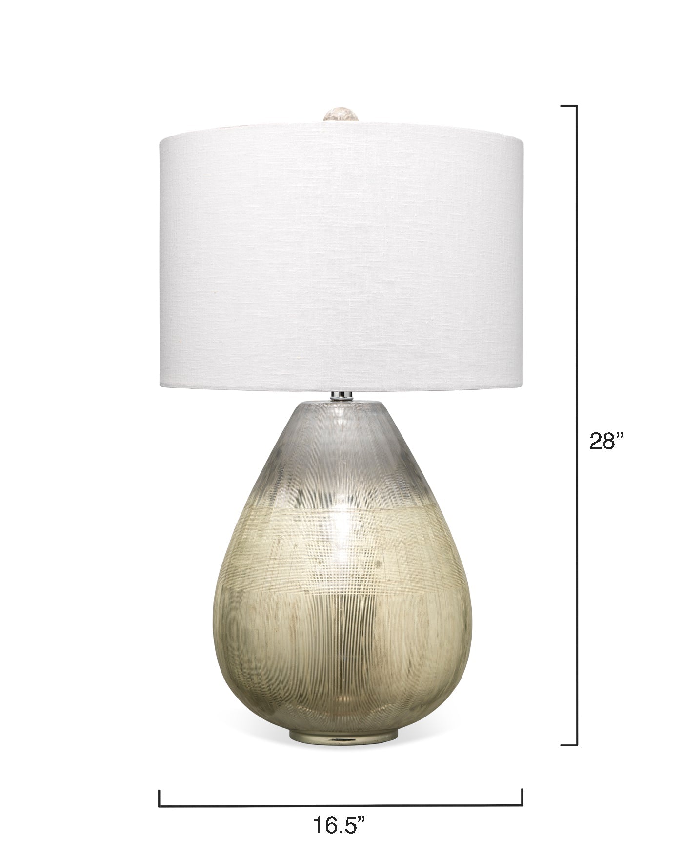 Medium Damsel Table Lamp in Etched Mercury Glass  With Drum Shade in Off White Linen