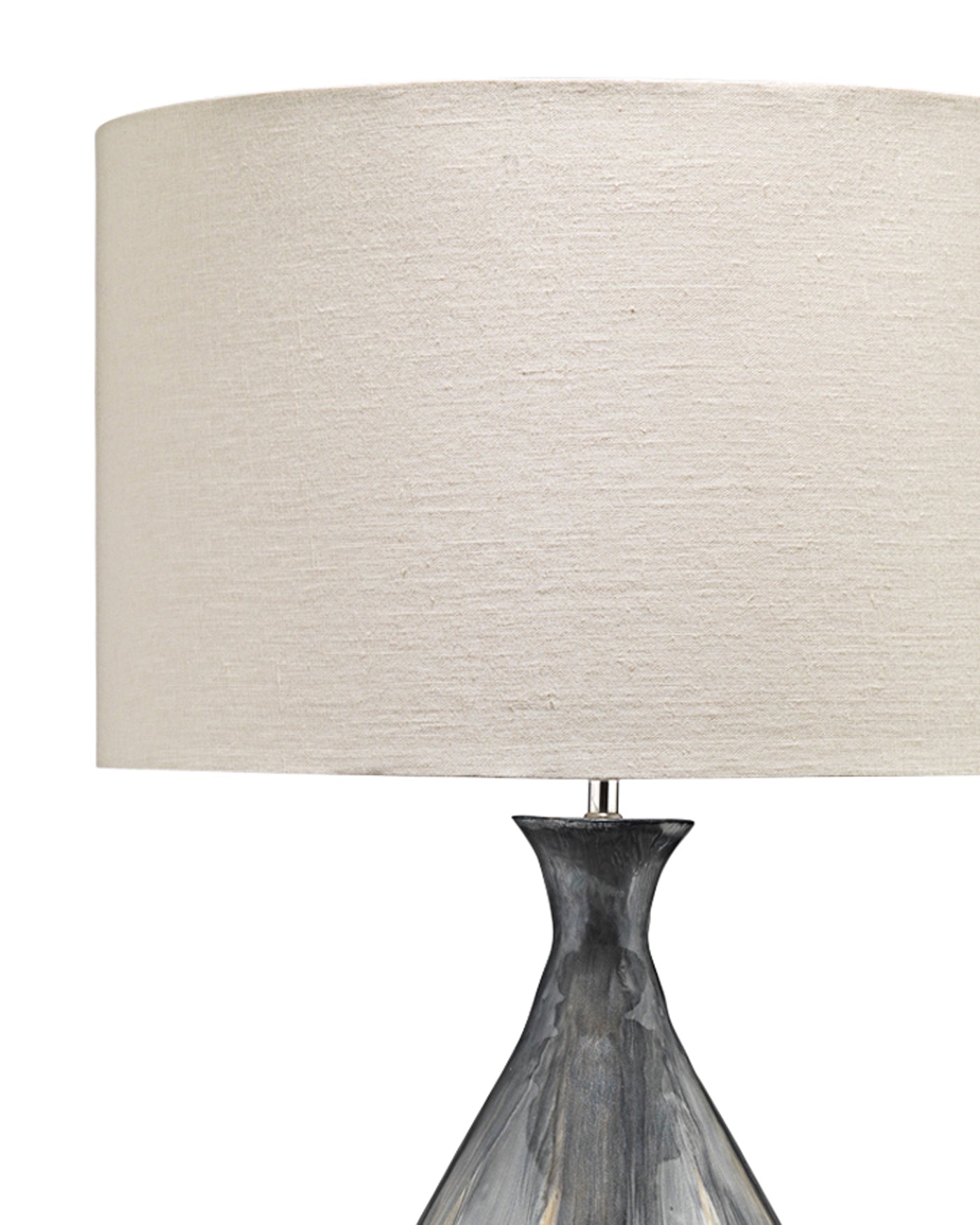 Daybreak Table Lamp in Grey Enameled Metal With Drum Shade in Stone Linen