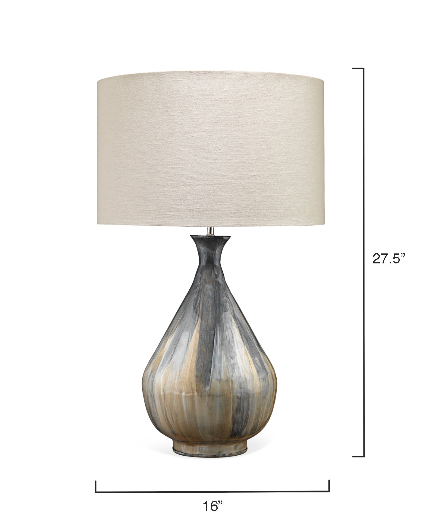 Daybreak Table Lamp in Grey Enameled Metal With Drum Shade in Stone Linen