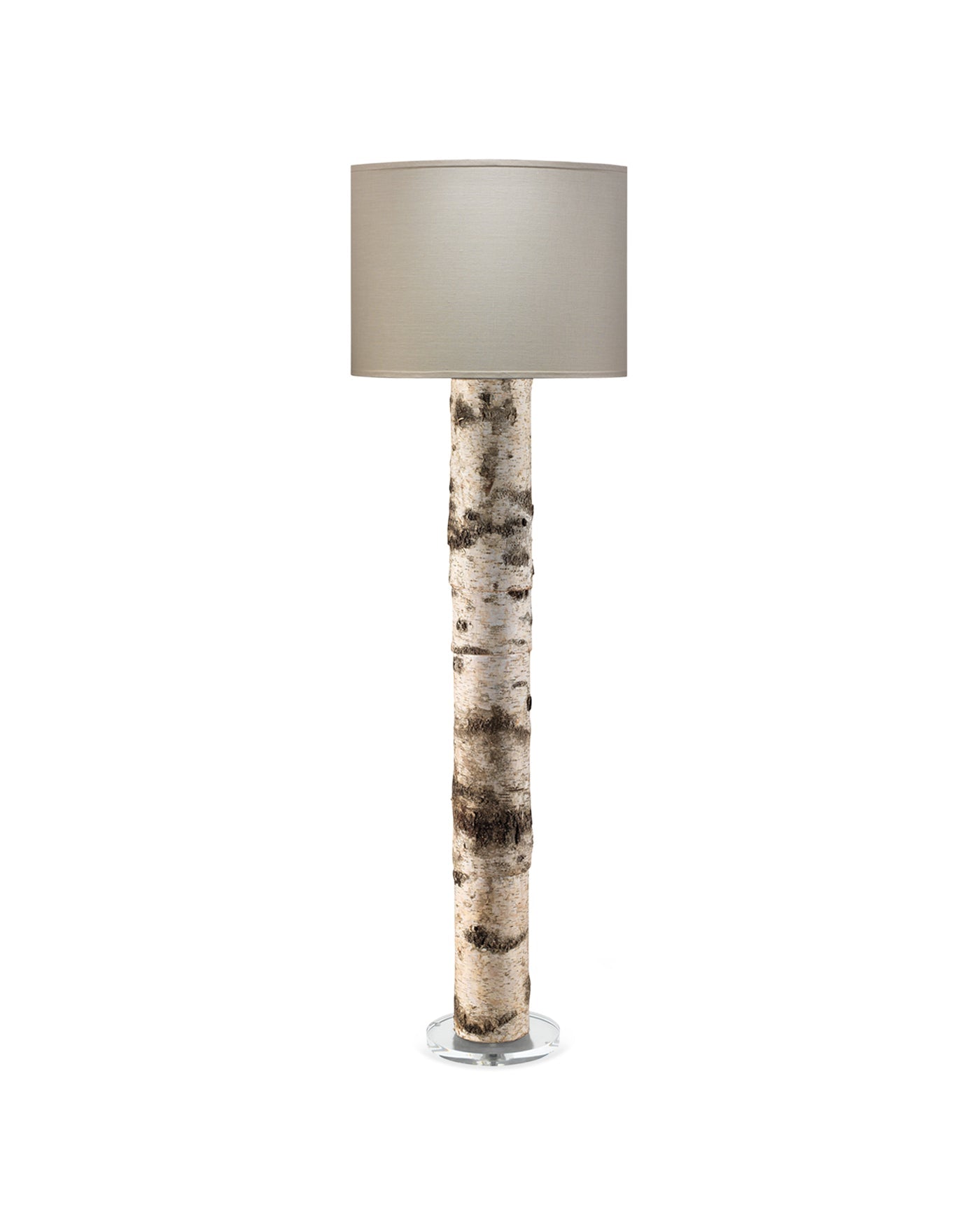 Forester Floor Lamp in Birch Veneer With Drum Shade in Stone Linen